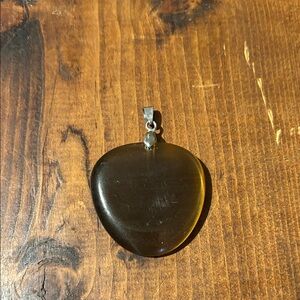 Cats Eye Brown Glass Heart Pendant Necklace